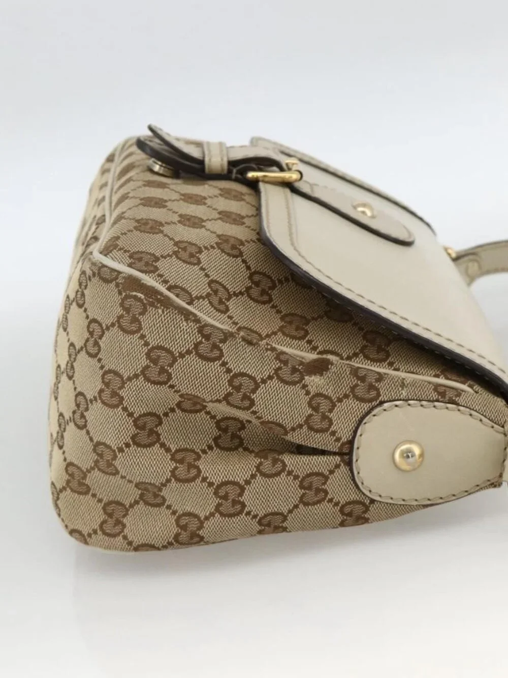 GUCCI GG Canvas Shoulder Bag Beige Gold 308452 Auth ka3497